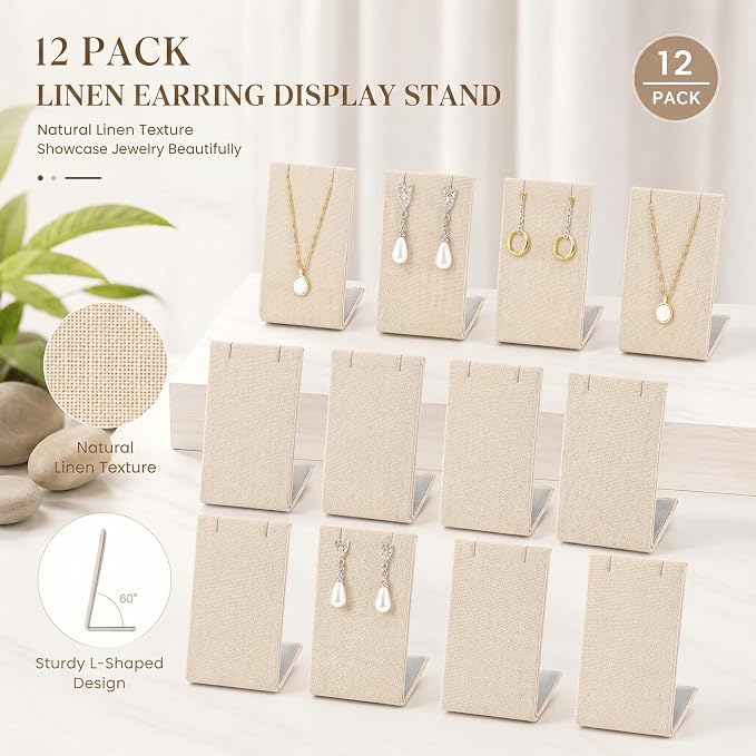 RattanView 12 Pcs Earring Display Stand Necklace Holder, Linen Color, Linen - Image 3