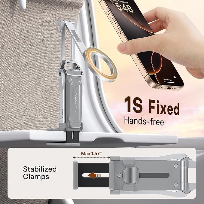 OMOTON TP02 360°Rotating Adjustable Aluminum for MagSafe Tripod, Silver | Magnetic Phone Tripod for iPhone 17/16/15 Pro Max Air, Foldable Cell Phone Stand Fits Vlog, Gym Travel Essentials Accessories - Image 3