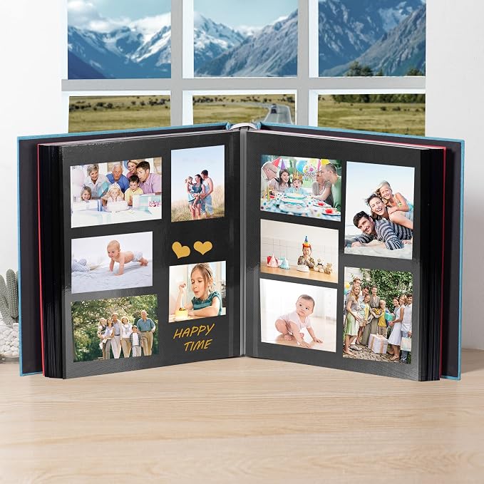 Large Photo Album Self Adhesive 4x6 5x7 3x5 8.5x11 Scrapbook Magnetic DIY - 13 x 12.8 Inches, 120 Black Sticky Pages, Linen Cover (Sky Blue) - Image 3