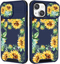 (2in1 for iPhone 15 Case Sunflower Floral for Women Cute Phone Cover Girly Pretty Blue Sun Flowers Unique Teen Design with Slide Camera Cover Protective Stand Holder for iPhone 15 Cases 6.1'' by Goocrux