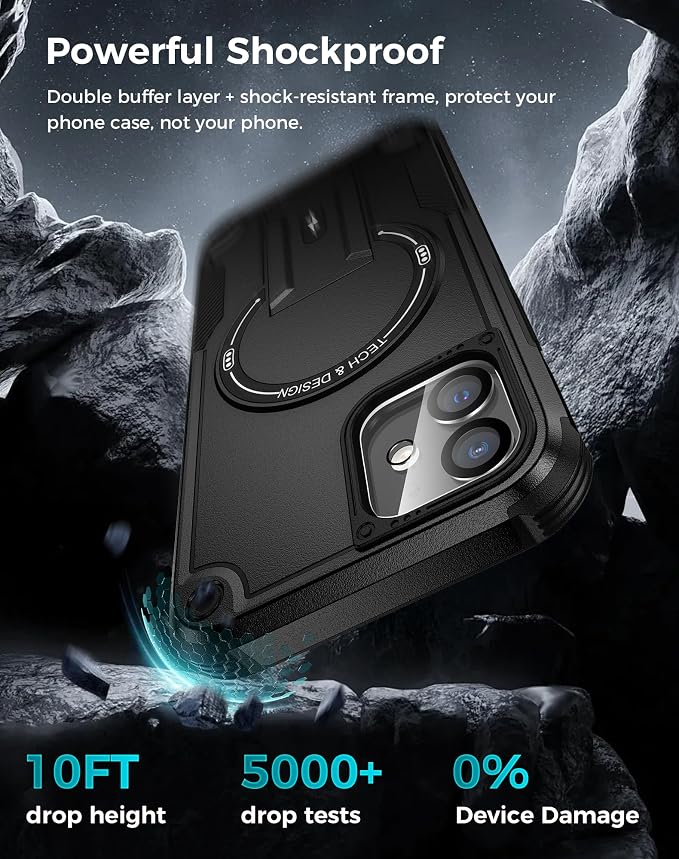 Goton 3 in 1 for iPhone 12 Case with Privacy Screen Protector Black | Glass Camera Lens Protector,Compatible for MagSafe,Invisible Kickstand, Shockproof Phone Cover for iPhone12 - Image 4