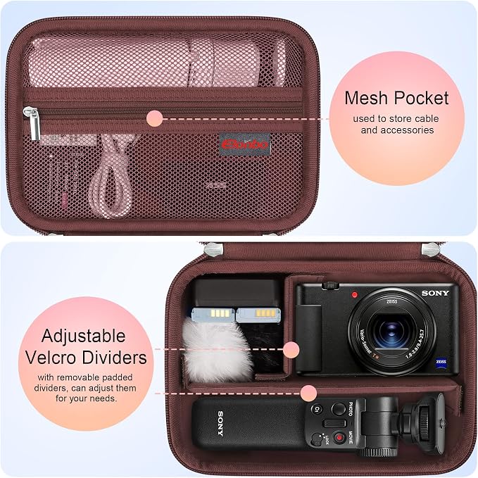 Elonbo Carrying Case for Sony ZV-1F / ZV-1 / ZV-1 II Digital Camera, Black | Sony ZV 1F Vlogging Camera Hard Travel Protective Bag, Vlogger Accessory Kit Tripod Microphone Grip Organizer Holder - Image 3