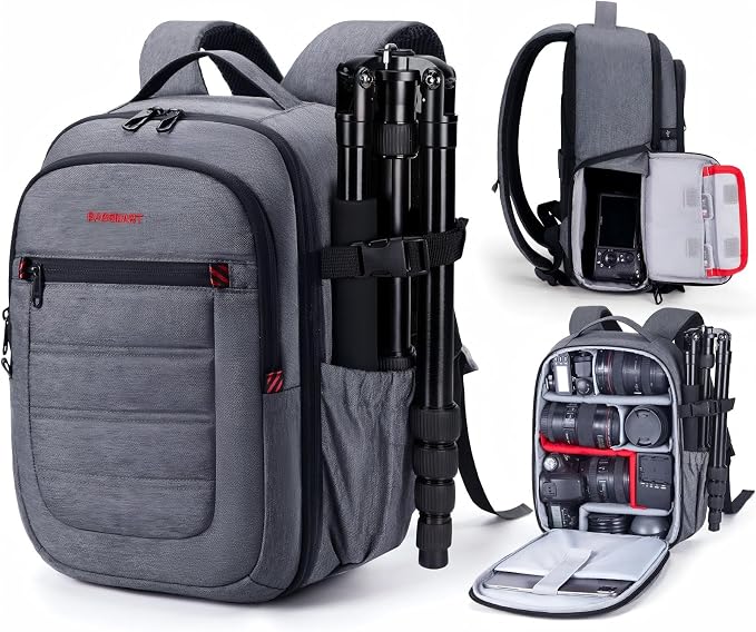 BAGSMART Camera Bag for DSLR, Waterproof Camera Backpacks for Photographers, Camera Case with Laptop Compartment-14 Grey by BAGSMART