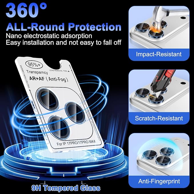Meshine for iPhone 17 Pro/17 Pro Max Camera Lens Protector,Scratch Proof,Strong Adsorption,9H Hardness with Metal Ring Camera Cover,Ultra Thin Case Friendly, Accessories Lens Protector,Light Blue - Image 3