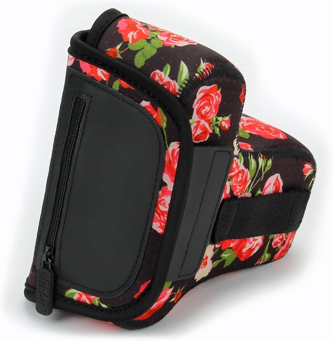 USA Gear Camera Sleeve (Medium) for Compact SLRs Compatible with Canon EOS R100 Nikon Z30 Sony ZV-E10, and more - Padded Neoprene DSLR Case with Zipper Accessory Pocket & Belt Loop (Floral) - Image 7