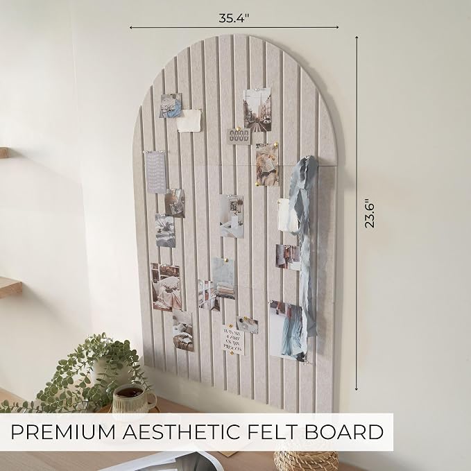Large Arched Felt Bulletin Board - 6 Customizable Adhesive Tiles with Pins | Stylish 35" X 24" Cork Board Alternative for Office and Wall Decor - Perfect to Display Your Photos - Image 2