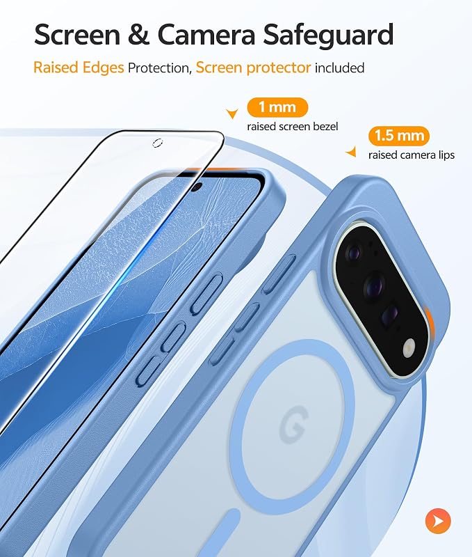 FNTCASE for Google Pixel 11 Pro Case / Pixel 11 Case, with Screen Protector | Fit for Magsafe, Translucent Matte, 14FT Military Grade Drop Protection, Shockproof Protective Phone Cover, Light Blue - Image 4