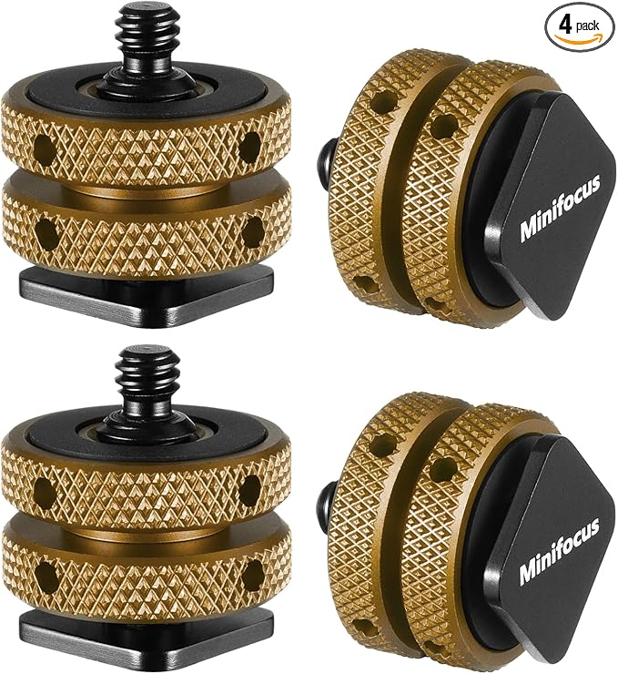 MINIFOCUS 4 Packs Camera Hot Shoe Mount Adapter, Double Nut with 1/4" and 3/8" Aluminum Alloy Tripod Screw Flash Shoe Mount for LED Monitors, Microphone, DSLR Field Monitor | Double Nut with 1/4" and 3/8" Aluminum Alloy Tripod Screw Flash Shoe Mount fo... by MINIFOCUS