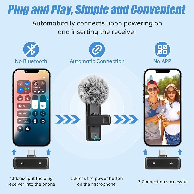 Wireless Lavalier Microphone for iPhone, Mini Mic with LED Display, Plug and Play, Noise Reduction, Phone Microphone for Video Recording, Podcast, YouTube, TikTok (Mic2) - Image 2