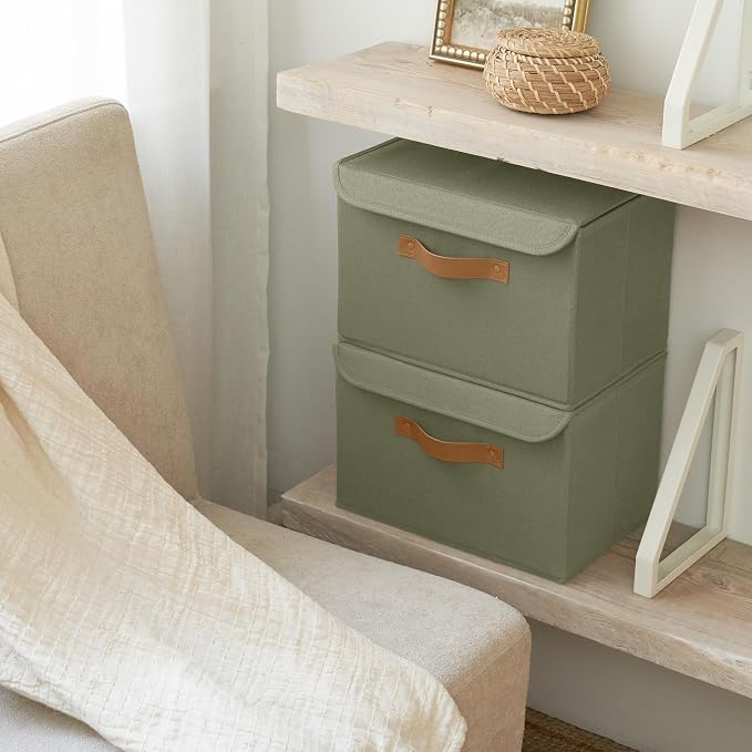 Decorative Linen Storage Boxes with Lids - Large Set of 2 Organizer Bins | The Perfect Container for Home Decor - Safely Store Photos, Documents and Memory Box Keepsakes in Style - Image 7