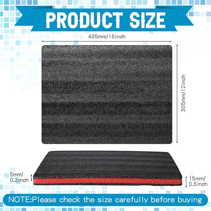 Outus 4 Pcs Cuttable Polyurethane Foam Pads Craft Foam Insert for Cases Packing Padding Camera Toolbox Storage(16 x 12 x 1 Inch,Red, Black) - Image 2