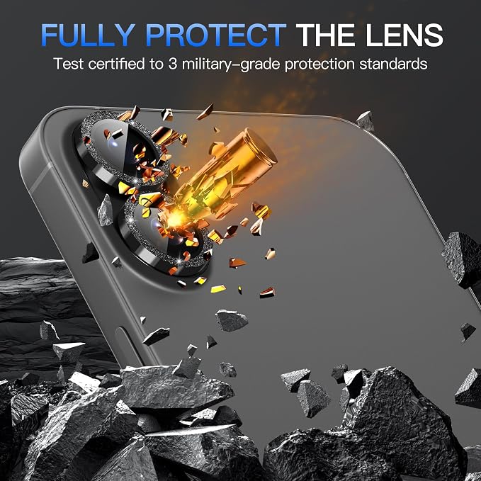 Suoman for iPhone 17 Camera Lens Protector, Bling Glitter Independent Metal Crystal Tempered Glass Camera Lens Cover [Strong-Adhesion][Does not Affect Night Shots] -Black - Image 4