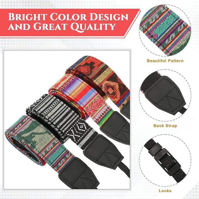 4 Pcs Vintage Camera Straps for Photographer, 1.5'' Woven Adjustable Universal Neck Shoulder Crossbody Strap Quick Release for All DSLR SLR Camera, Photographer Gift for Men Women, 4 Style - Image 5