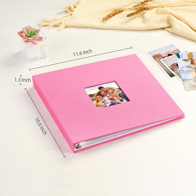 Mublalbum 10x10 Inch 3 Ring DIY Scrapbook Photo Album 40 Pages, Pink | 3 Ring Binder Scrapbook, Linen Cover, 20 Plastic Sleeves 40 Pages, Memory Book for Wedding, Baby, Family, DIY Projects - Image 2