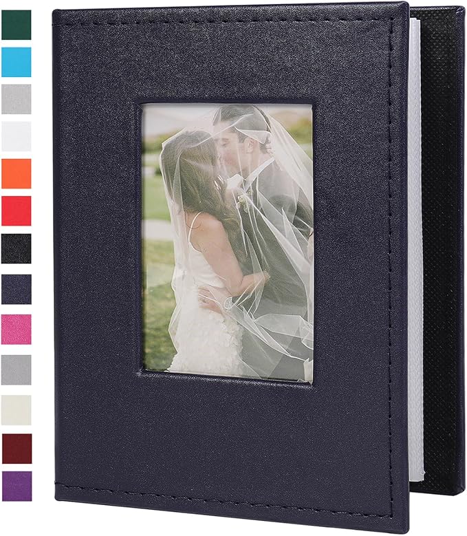 RECUTMS Small Photo Album 4x6 52 Photos Leather Baby Picture Book Dark Blue | White Inner Pages, 52 Vertical Pockets, Mini Albums for Family Wedding Travel, DIY Front Window, Artwork or Postcards Storage by RECUTMS