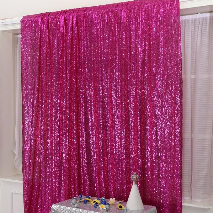 Poise3EHome 6FT x 8FT Sequin Photography Backdrop Curtain for Party Decoration, Hot Pink - Image 2