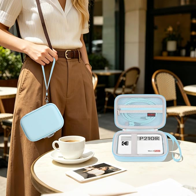 Elonbo Carrying Case for KODAK Mini 2 Retro 2x3 Portable Photo Printer | Bluetooth Smartphone Instant Color Printer Hard Travel Protective Bag, Mesh Pocket fits Cartridge Photo Paper Sheets, Blue - Image 7