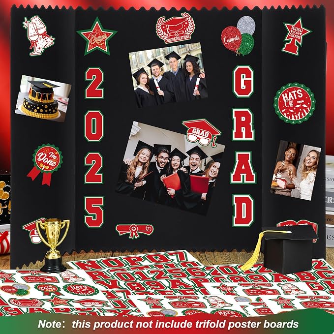 Glenmal Red White Green 14 Sheets Graduation Photo Display Board Sticker Class of 2026 Picture Display Stickers Accessories for 2026 Grad Party College Board Photo Frame Decor (12x10inch,8.3x8.3inch) - Image 4