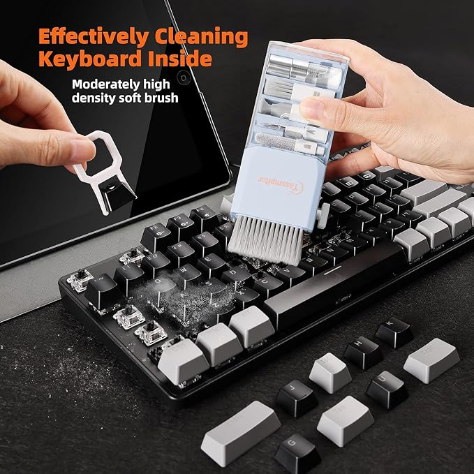 Tassmpitor Keyboard Cleaner & Laptop Cleaning Kit for Computer Screen, Blue | High-density Soft brush, Screen Cleaner Spray,2mm Thicken Large Microfiber Polishing Cloth,Metal Pen Tip,Flocking Sponge - Image 2