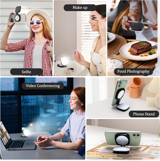 Magnetic Selfie Light Compatible with MagSafe for iPhone – Rechargeable LED Fill Light with Mirror, CRI≥95, 5 Color Temps, Foldable Ring Light - Image 5