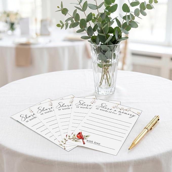 Share a Memory Cards - Share Words of Love - Keepsake Funeral Card, Guest Book Alternative, Cardinal Memory Cards for Funeral Memory Books and Boxes, Memorial Service Decorations - Image 4