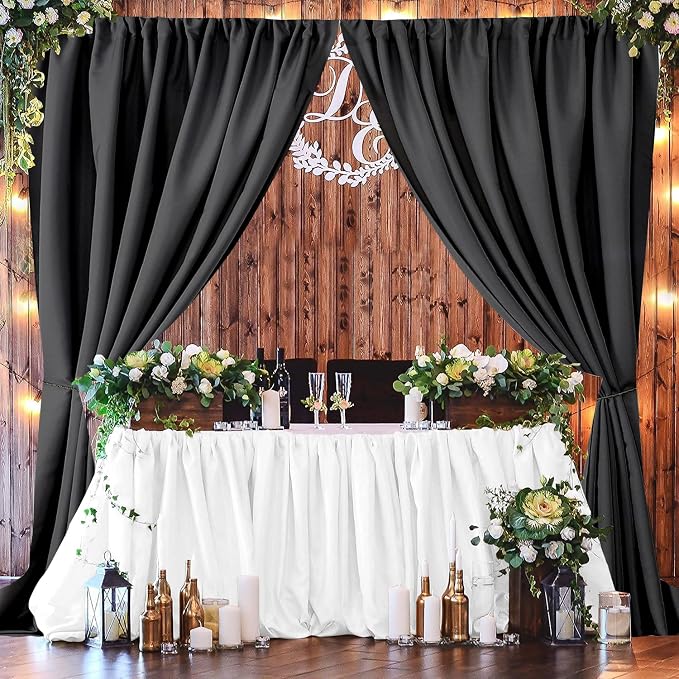 Joydeco Black Backdrop Curtain for Parties, Wrinkle Free Black Curtains Photo Backdrop for Wedding Decor, Birthday Party Graduation Baby Shower Photography(5ft x 8ft, 2 Panels) - Image 3