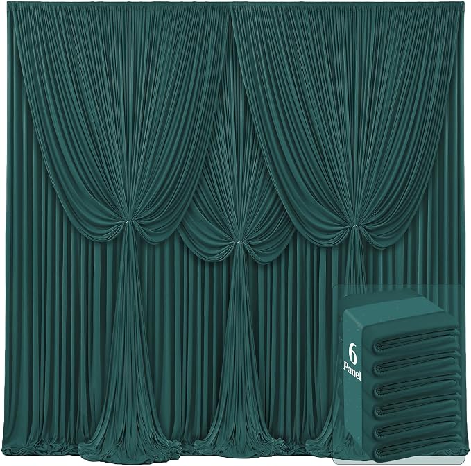 6 Panels Hunter Green Backdrop Curtains for Wedding Party Wrinkle Free Backdrops Curtain Drapes Fabric Decorations Photo Back Drop Cloth for Baby Shower Photography Stage Reception 30ft(W) x 12ft(H) by Tao-GePartyDecorations