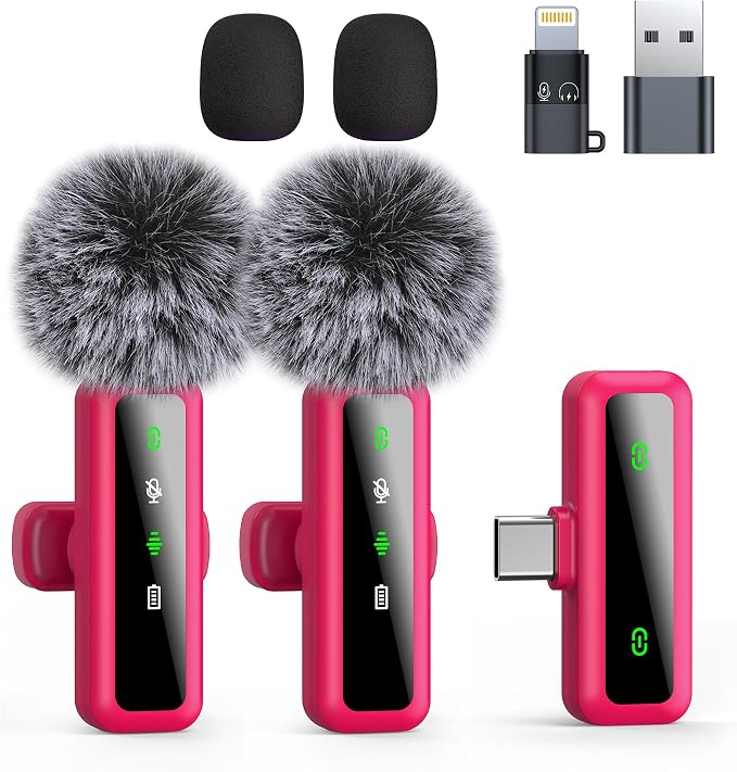 Wireless Lavalier Microphone for iPhone - iPad, Android Phone Computer, Mini Microphone for Live Streaming, Video Recording, Outdoor or Indoor Interviews, YouTube, TikTok, Vlog (Rose red) by Unknown
