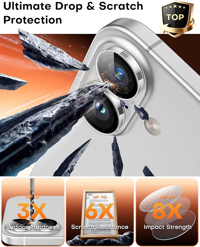 TOCOL Camera Lens Protector for iPhone 16 / iPhone 16 Plus Tempered Glass HD Individual Scratch Resistant Camera Cover Accessories Case Friendly 2 Pack（Clear） - Image 4