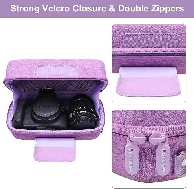 Case for Canon EOS Rebel T7/R50/R100 DSLR SLR Camera and 18-55mm Len Purple | Hard Carrying Travel Case for Canon EOS Rebel T7/R50/R100/R50 V/T6/R8/R10/RP/SL3/R5/T100 DSLR SLR Camera and 18-55mm Len - Image 6