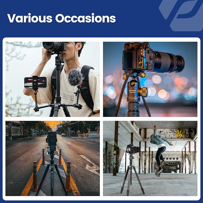 Fotopro 73"/185cm Carbon Fiber Travel Tripod for Camera, 360° Panorama Ball Head, Arca Quick Release Plate, Portable Bag, Compact Travel Tripod Monopod for DSLR Camera Camcorder, Load up to 22lbs/10kg - Image 6