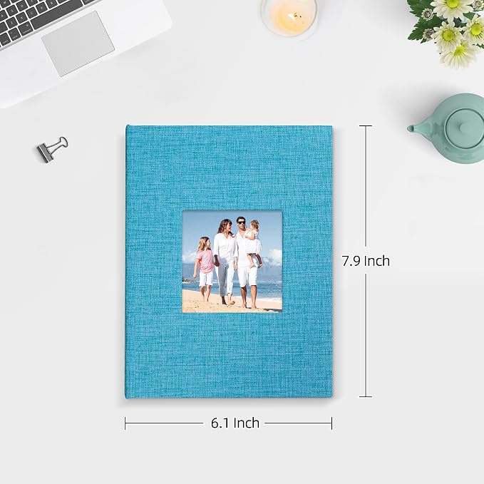 Mublalbum 2 Pack Small Photo Album 5x7, 52 Pockets, Linen Cover,Blue | Linen Cover with Display Window, 52 Vertical Pockets, Portable Mini Picture Book for Artwork Postcards, Picture Storage - Image 2