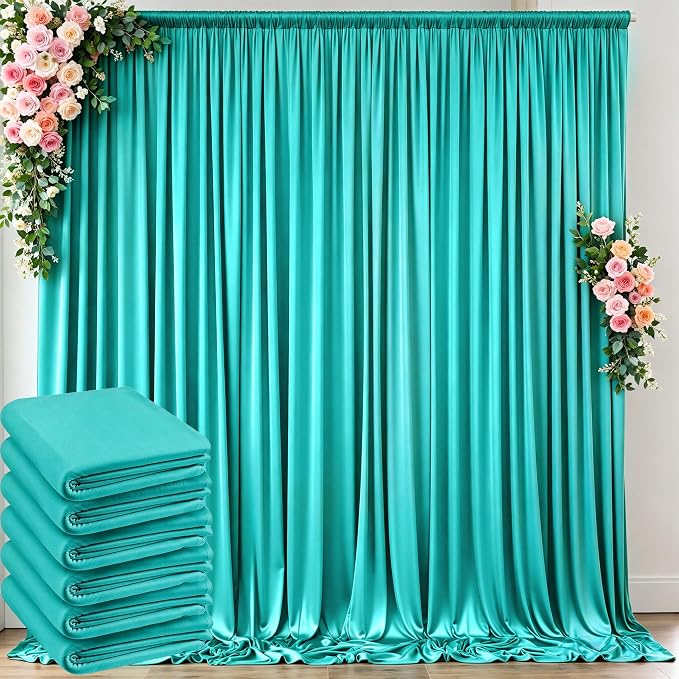 10 ft x 30 ft Wrinkle Free Turquoise Backdrop Curtain for Parties, Thick Polyester Teal Photo Backdrop Drapes,6 Panels 5ft x 10ft for Baby Shower Wedding Engagement Birthday Mermaid Party by Outpain