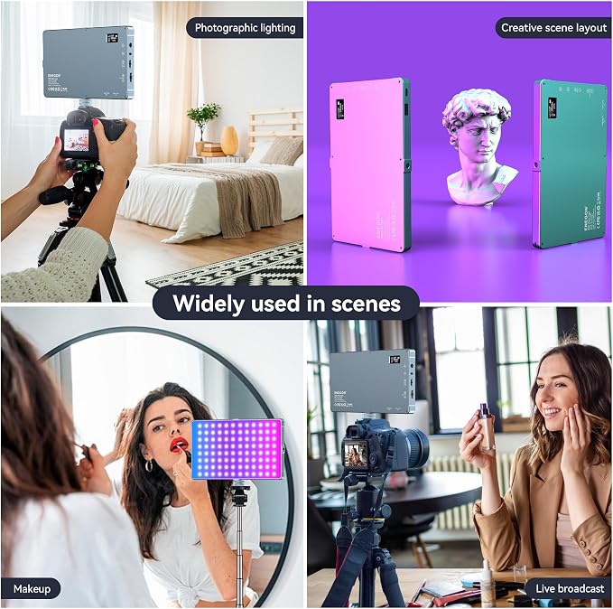 ENEGON 10000mAh RGB LED Video Light - 276 LED Beads with OLED Display, 18.5W Max, 2500–9900K CCT, CRI 96+, 21 Scene Modes - for Photography, YouTube, TikTok & Video Conferences - Image 7