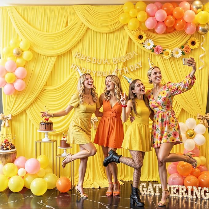 8 Panels Yellow Backdrop Curtain for Parties Wrinkle Free Lemon Yellow Photo Curtains Backdrop Drapes Fabric Decoration for Birthday Party Wedding Baby Shower 40ft(W) x 10ft(H) - Image 4