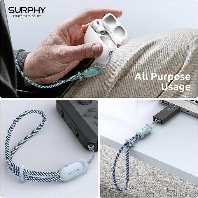 SURPHY 2 Pack Phone Lanyard, Phone Wrist Strap for Case, Camera Wrist Strap | Ultra-Light 2-Color Braided Phone Strap, Cellphone Charm Strap, Anti-Lost Wrist Lanyard for Women and Men, Cloud Blue Green - Image 7