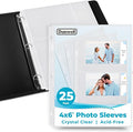 Dunwell 4x6 Photo Sleeves for 3-Ring Binder, (Horizontal, 25 Pack) for 100 Pictures, Each Sheet Holds Four 4 x 6 Pictures or Postcards, Acid-Free Poly Photo Album Refill Pages by Dunwell