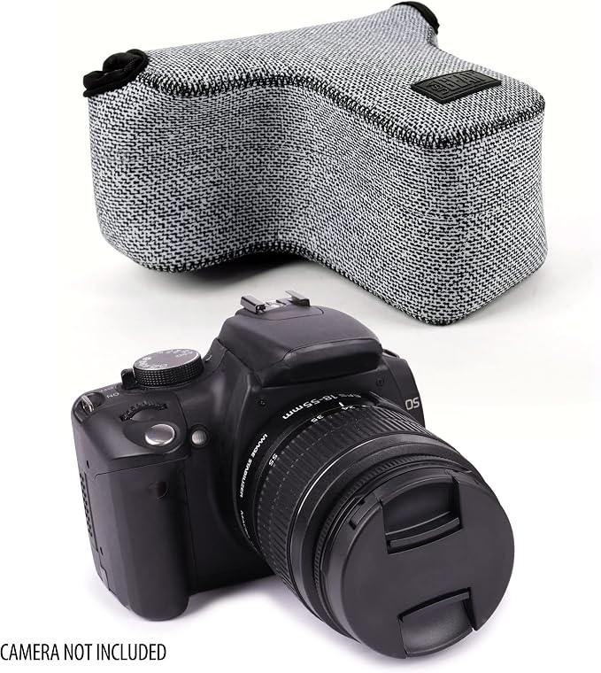 USA Gear Camera Sleeve (Medium) for Compact SLRs Compatible with Canon EOS R100 Nikon Z30 Sony ZV-E10, and more - Padded Neoprene DSLR Case with Zipper Accessory Pocket & Belt Loop (Gray Woven) - Image 6