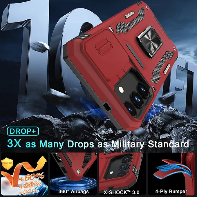 DEERLAMN Case for Samsung Galaxy S24 6.2-Inch with Slide Camera Cover+Screen Protector(1 Pack), Rotated Ring Kickstand Military Grade Shockproof Protective Cover-Red - Image 4