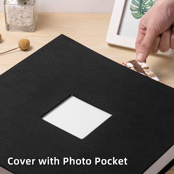 HoneyTolly Large Photo Album Self Adhesive, DIY Scrapbook Album for 600 Photos, 13"x12.6" 120 Pages Linen Cover Memory Book(Black) - Image 2