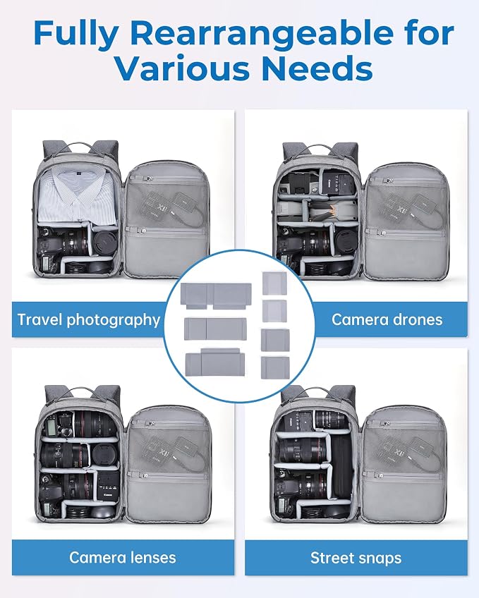 BAGSMART 2 in 1 Small Camera Backpack for DSLR, Fits 12.9" iPad, Gray | Small SLR Camera Bags for Photographers with Shoulder Strap, Compatible for Sony Canon Nikon, Travel Backpack for Men Women - Image 4