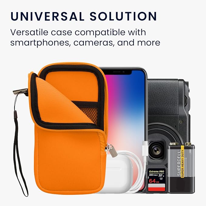kwmobile Universal Phone Pouch Size XL - 6.7/6.8" - Neoprene Smartphone Pouch with Zip - Water-Repellent Mobile Phone Case - Sleeve in Neon Orange - Image 4