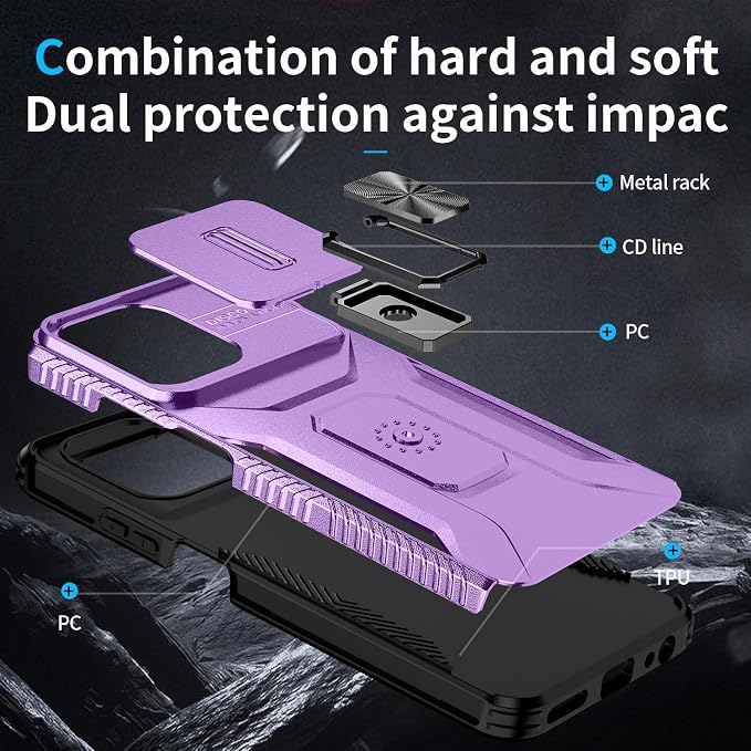 for Moto G 5G 2025 Case,with Sliding Camera Lens Cover,HD Screen Protector,360° Rotating Ring Kickstand,AYMECL Military-Grade Shockproof Protective Cover for Motorola Moto G 5G 2025,Purple - Image 4