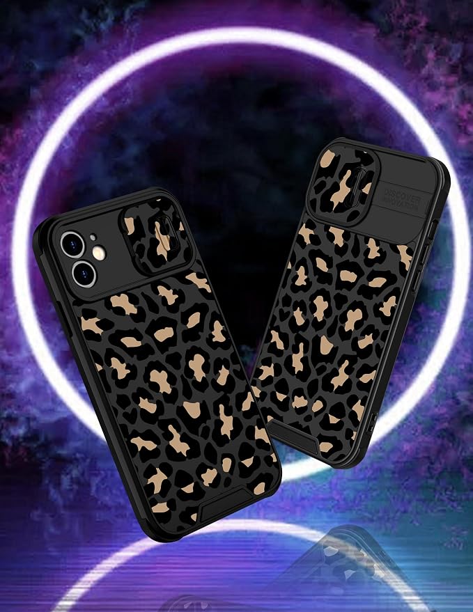 (2in1 for iPhone 11 Case Leopard for Women Luxury Phone Cover Black Cheetah Animal Print Design with Slide Camera Cover Protective Pattern Cute Cases for iPhone 11 6.1'' - Image 4