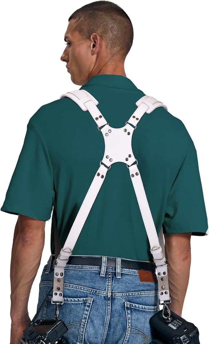 Padwa Lifestyle White Dual Camera Harness Strap for Two Cameras - Dual Shoulder Full Grain Leather Harness,Multi Double Camera Gear with Thick Padded,Double Camera Harness for Photographers - Image 5