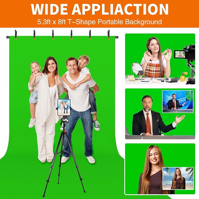Forlogic Portable T-Shape Backdrop Stand Support Kit 8x5.3ft, Adjustable Photo Green Screen Back Drop Stand for Party, Photography Videography Studio (8×5.3Ft) - Image 8