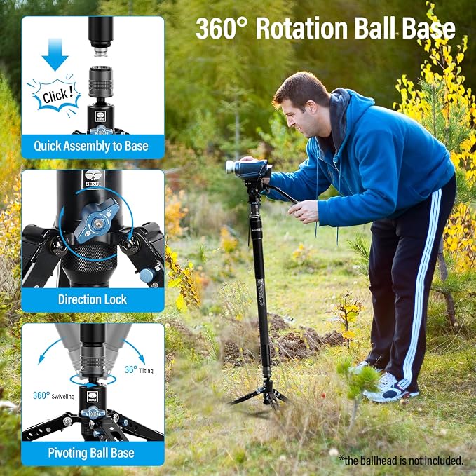 SIRUI SVM-165 Carbon Fiber Rapid Monopod, One-Step Height Adjust, 65" | 22LB Load, Monopod with Feet, Modular 3-in-1, Lightweight, DSLR, Mirrorless Camera, Travel, Outdoor - Image 7