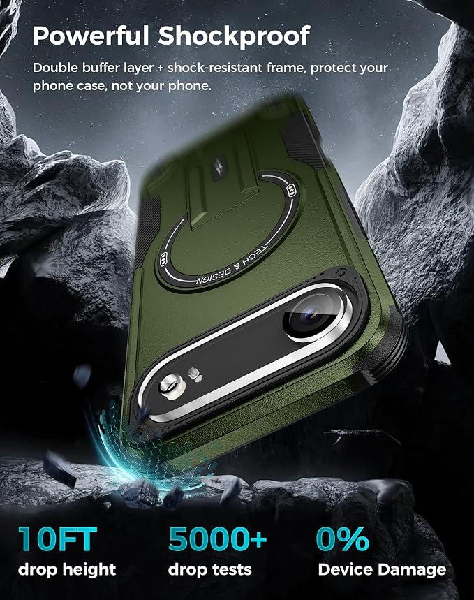 Goton 3 in 1 for iPhone Air Case with Privacy Screen Protector Green | Glass Camera Lens Protector,Compatible for MagSafe,Invisible Kickstand, Shockproof Phone Cover for iPhone 17air - Image 4