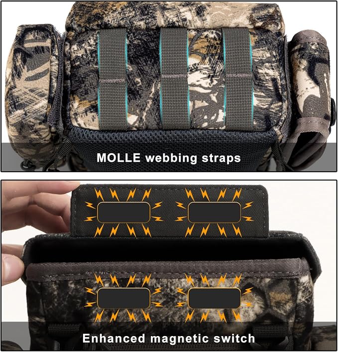 MOXULE Binocular Harness Chest Pack: Bino Case with Rangefinder Pouch | Silent magnetic lid, one-handed access, removable pouches, rain cover, MOLLE webbing for hunting hiking bird watching - Image 3