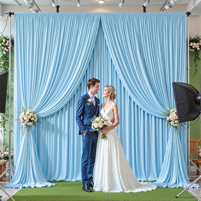16ftx10ft Wrinkle Free Blue Backdrop Curtain - 10 Feet Photography Backdrop Drapes, Silky Polyester Back Drop Cloth for Wedding Baby Shower Balloon Arch Background - Image 3